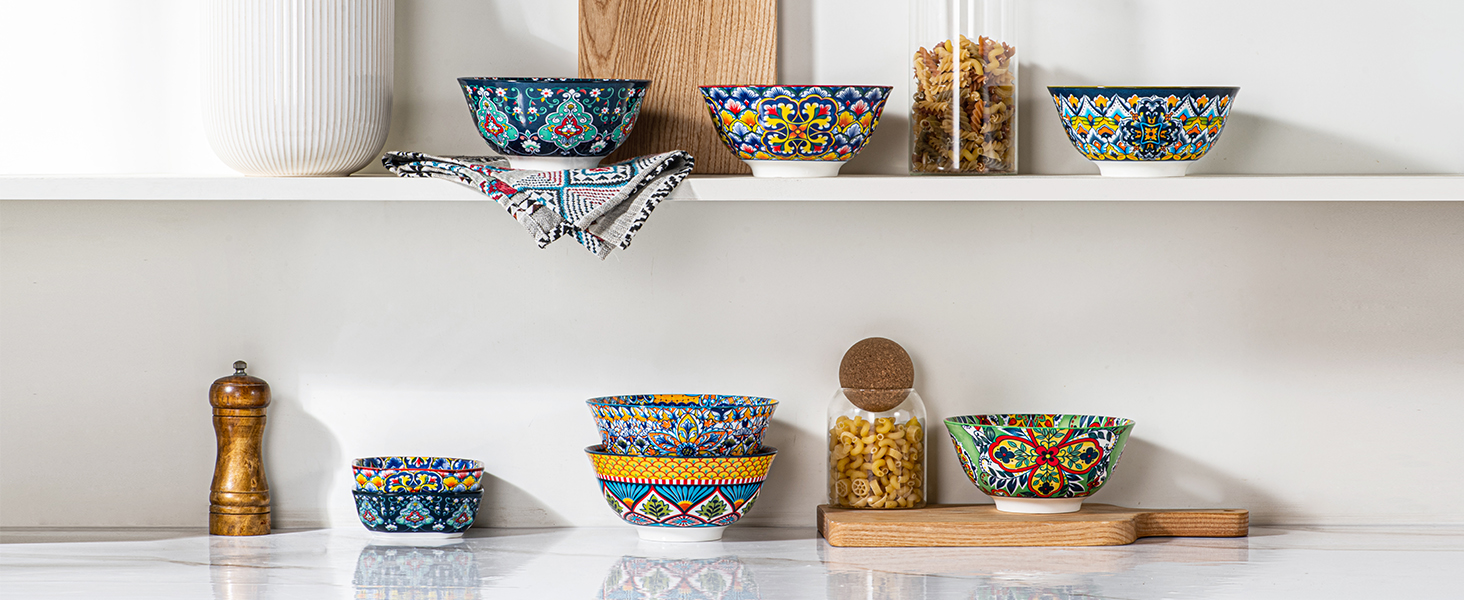 Тарілки для мюслі та супу HENXFEN, 6 шт. - кераміка, богемний стиль