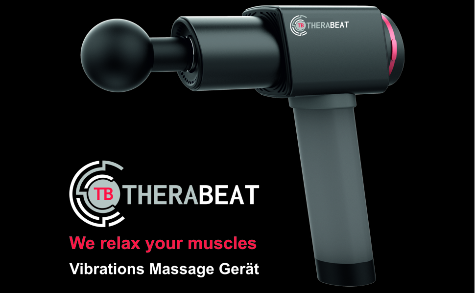 Масажний пістолет THERABEAT® | Професійний масажер для терапевтів | Алюмінієвий корпус | 6 рівнів інтенсивності | 6 насадок | Масажний пістолет