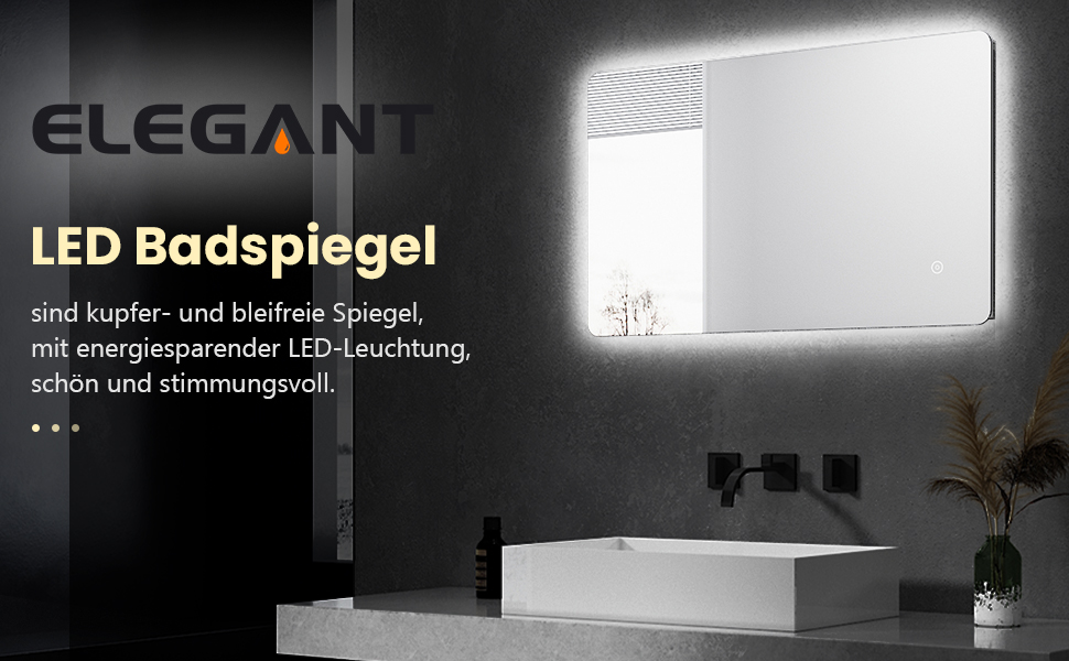 Елегантне дзеркало для ванної кімнати з LED-підсвічуванням 40x60 см, холодне біле світло, енергозберігаюче, настінне