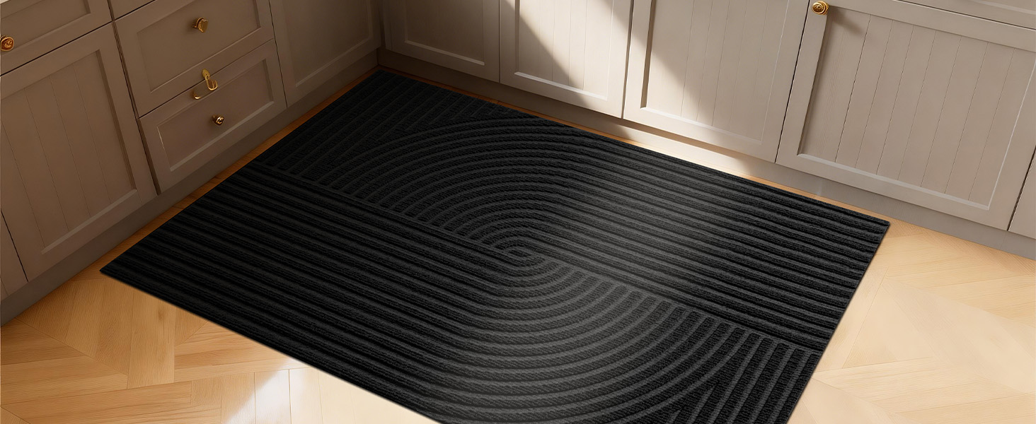 Привітальний килимок FEOMOS 60x90 см, протиковзний грязезахисний килим для входу, коридору, кухні та балкона, чорний, придатний для прання