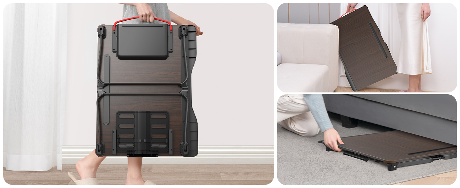 SAIJI Розкладний столик для ноутбука XXL з ящиком та підставкою для книг/телефону (65 x 49 x 30 см, чорний)