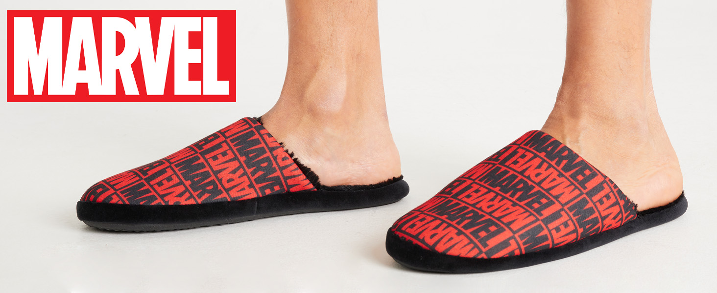 Чоловічі домашні тапочки Marvel: м'які пантолетки з підкладкою Sherpa, протиковзкі, 42/43 EU, чорний/червоний