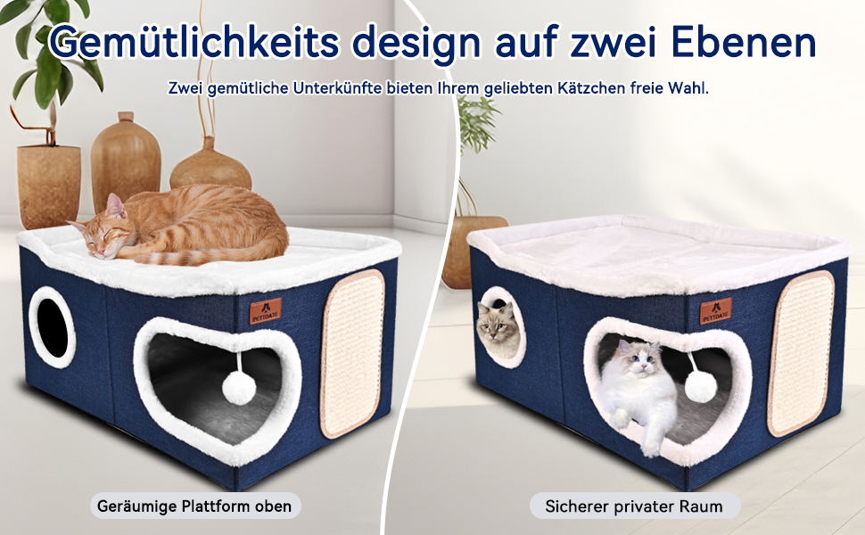 Кігтеточка-будиночок для котів з подушкою, блакитна, 60x43x32 см