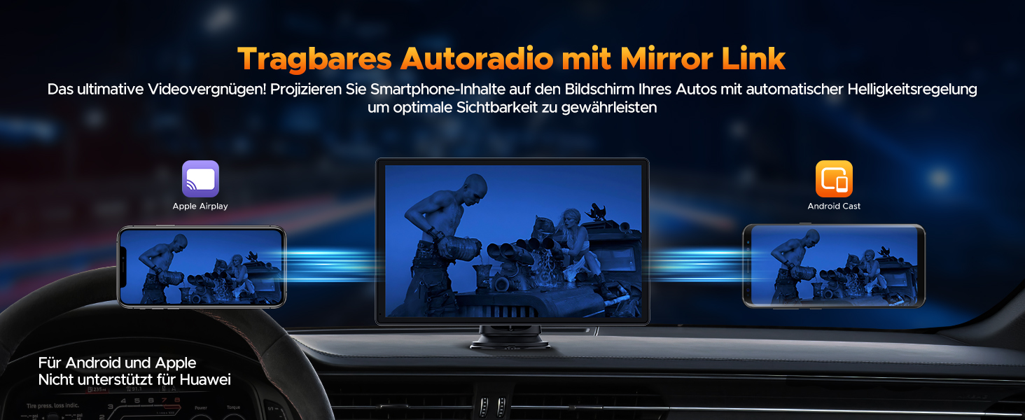 Volam автомобільна магнітола з 9'' IPS, бездротовий CarPlay та Android Auto, Bluetooth 5.0, FM, AUX, підтримка Siri та Google, портативний дисплей