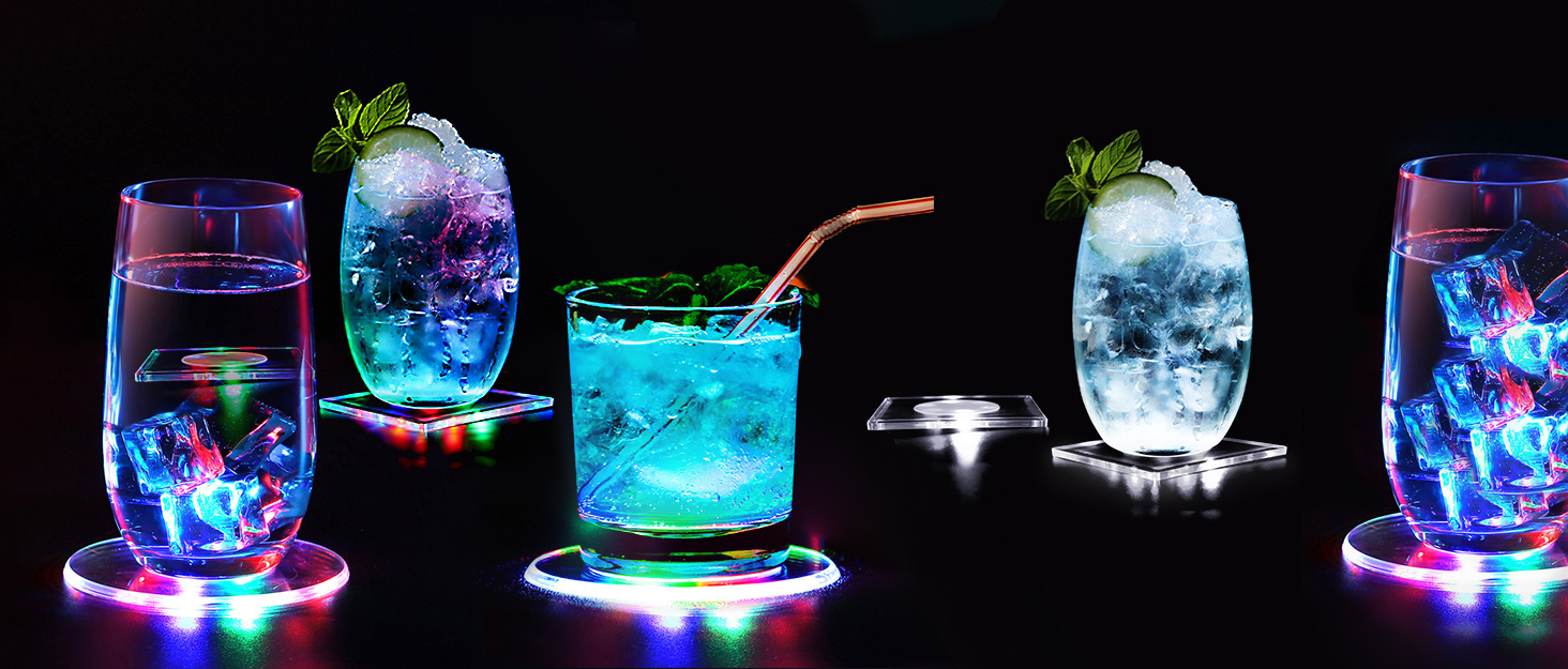 LED підсвічування-підставки MEDOYOH 8 шт. для напоїв, квадратні, білі, водонепроникні, з кнопкою вмикання/вимикання, для склянок, пляшок, вечірок, весіль, бару, Нового року