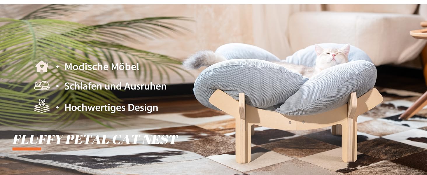 Кішка ліжко CheerPals, квітка, 55x55 см, велике, м'яке, для всіх котів, білий (світло-блакитний)