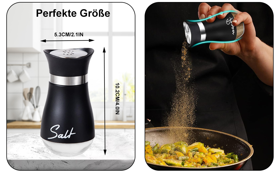 Набір соляної та перечної солілки з нержавіючої сталі з скляною пляшечкою, диспенсер для спецій, аксесуари для кухні, дому, ресторану, обіднього столу (Чорний)