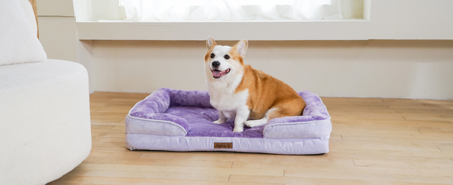 Ортопедичне ліжко для собак BELLA & PAL, 71x59 см - комфортне собаче ліжко з ефектом пам'яті, водовідштовхувальна підкладка, знімний фланелевий чохол, протиковзке дно, сіре