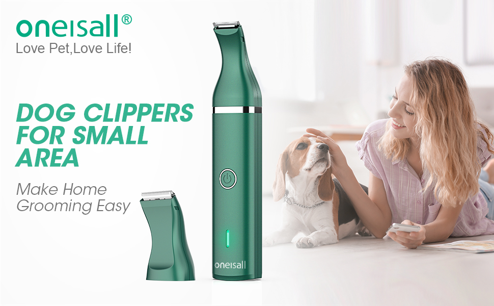 Триммер для догляду за лапами собак Oneisall, тиха машинка для стрижки лап собак, котів, очей, вух, обличчя, зелений