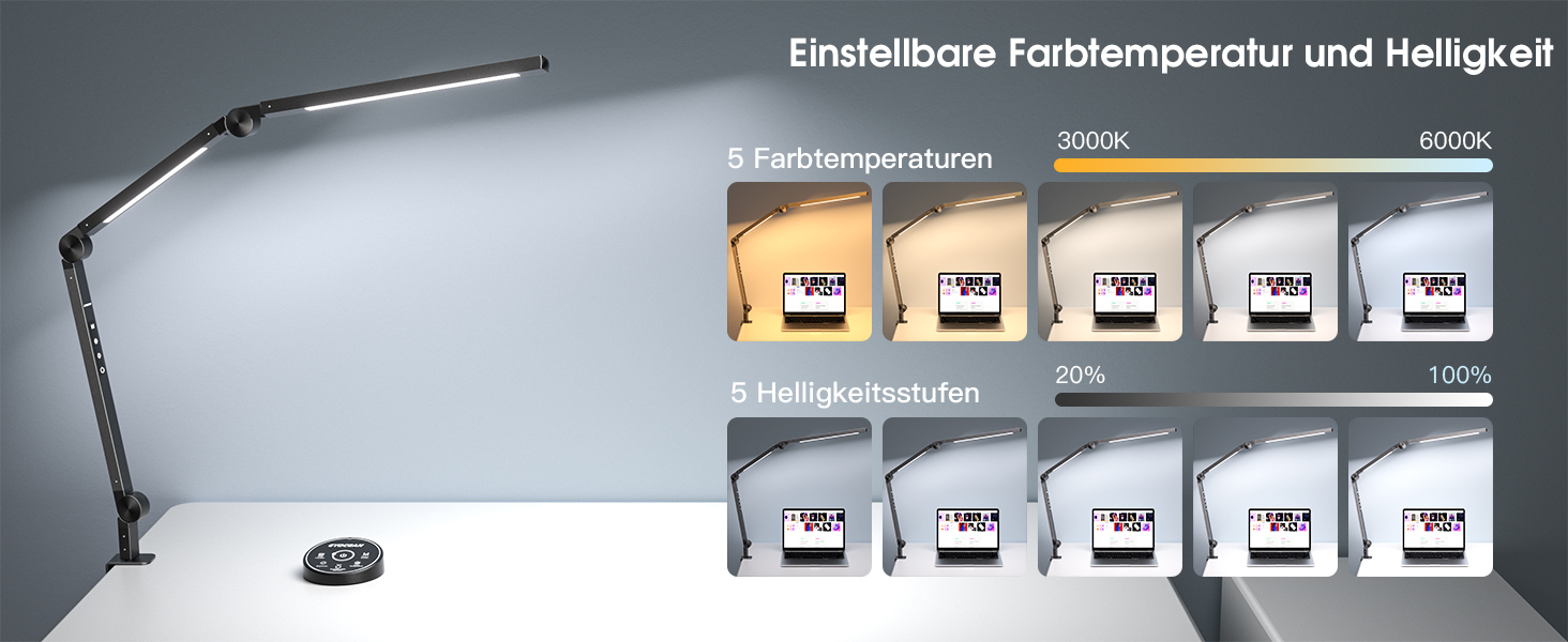 LED лампа EYOCEAN для робочого столу з регульованою яскравістю та двома джерелами світла, архітектурна лампа, офісна лампа, захист очей, кріпиться на стіл (12.0)