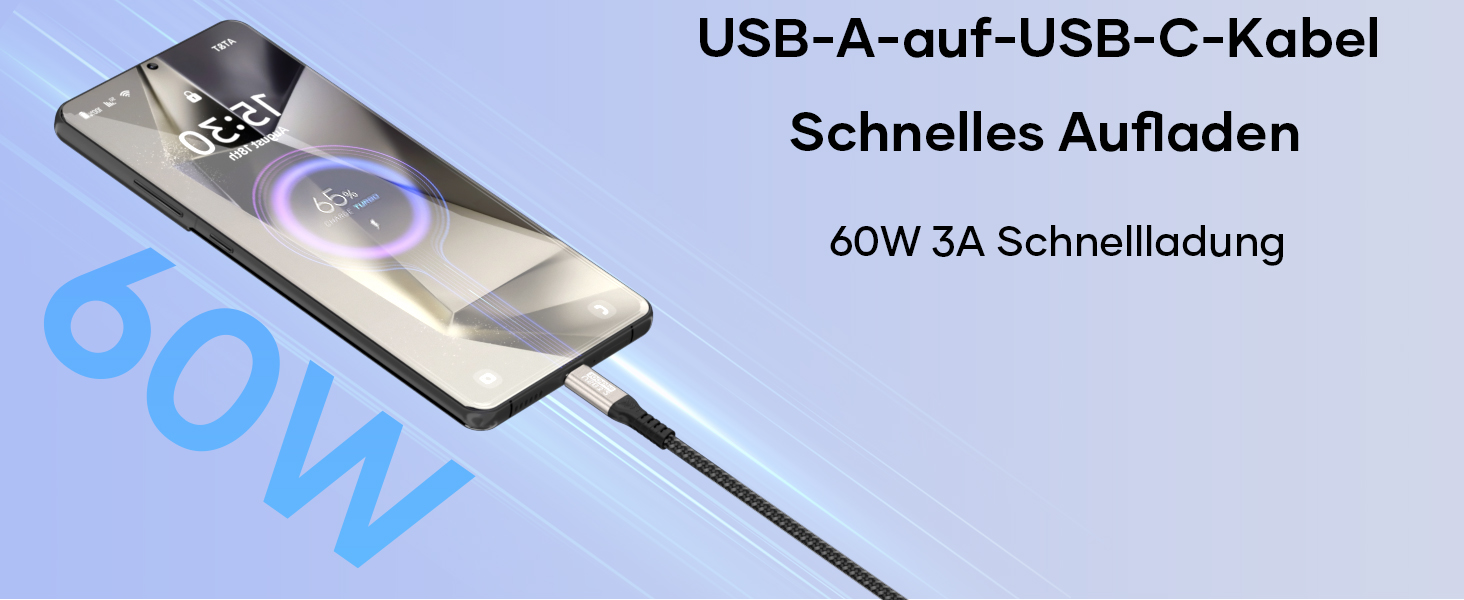 Кабель USB-A на USB-C 0.5м, 10 Гбіт/с, 60W, 3A, для iPhone 16/15/Pro Max, Samsung Galaxy S24/S23/S22/S21, iPad Pro, SSD та інших пристроїв