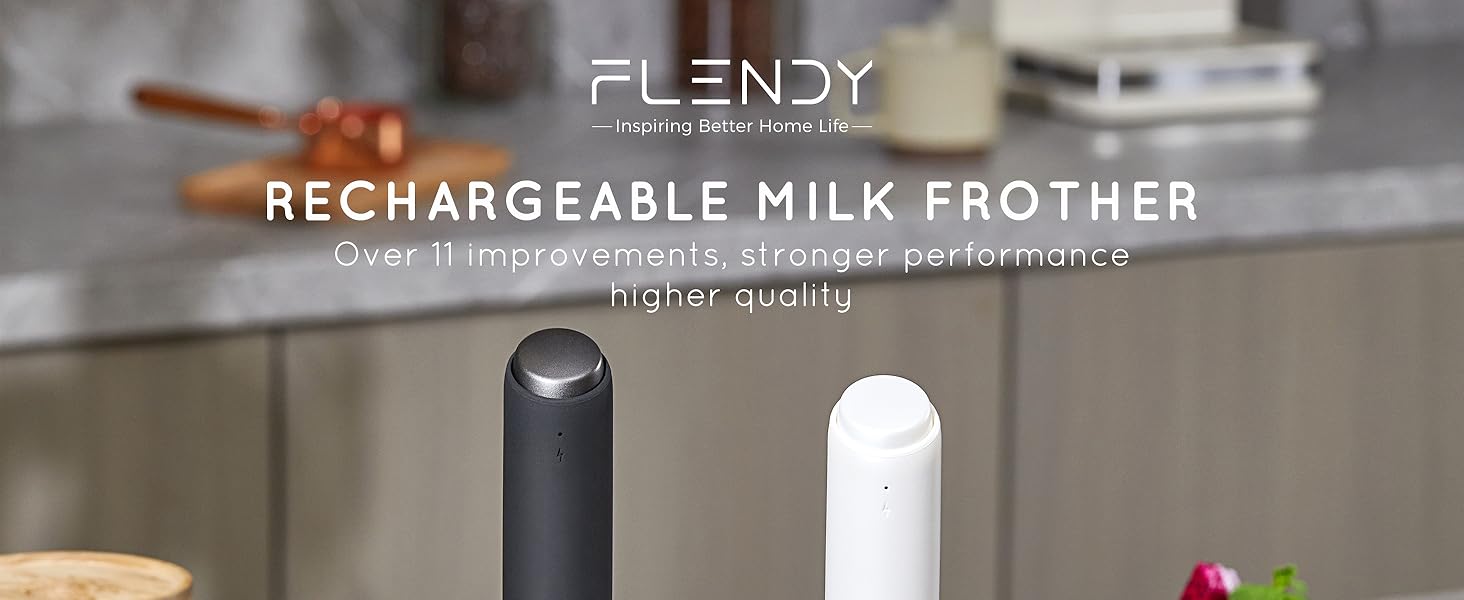 Електричний пінозбивач для молока Flendy з USB-C, для кави, матча, протеїнових коктейлів, білий