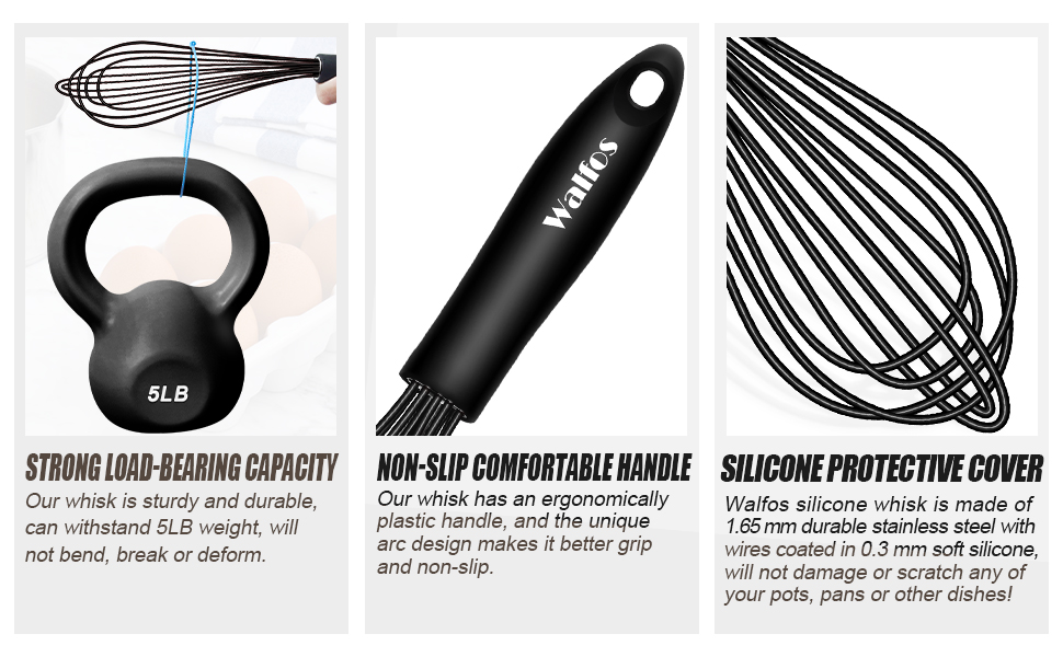 Віночок кухонний Walfos силіконовий (21 см + 23 см + 28 см) чорний - для збивання та перемішування