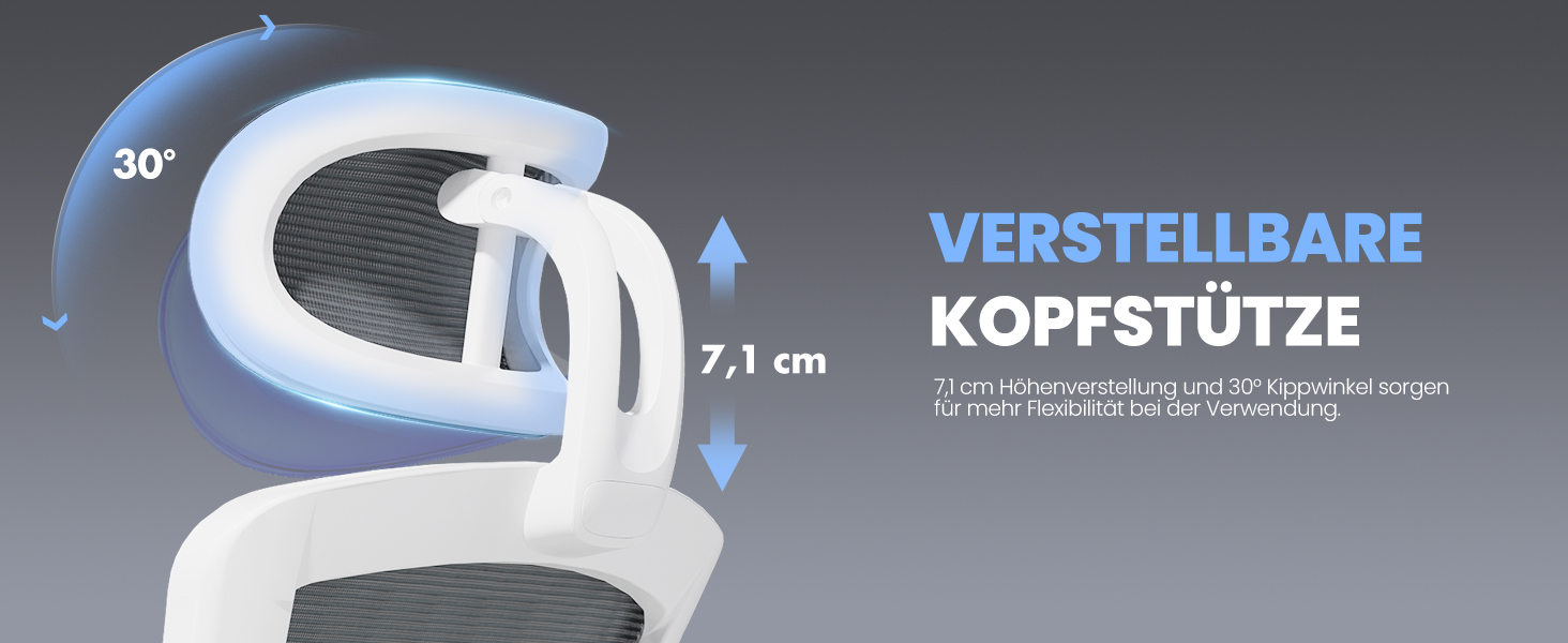 Офісне крісло Colamy з ергономічною підтримкою спини, регульованою підголівником та поперековою підтримкою, сітчасте, сірого кольору