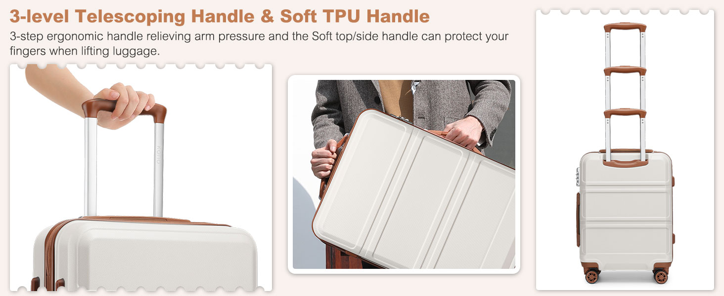 Набір валіз KONO 4 в 1: ручна валіза 55 см, косметичка, сумка для ручної поклажі, кульшова сумка (кремовий білий)