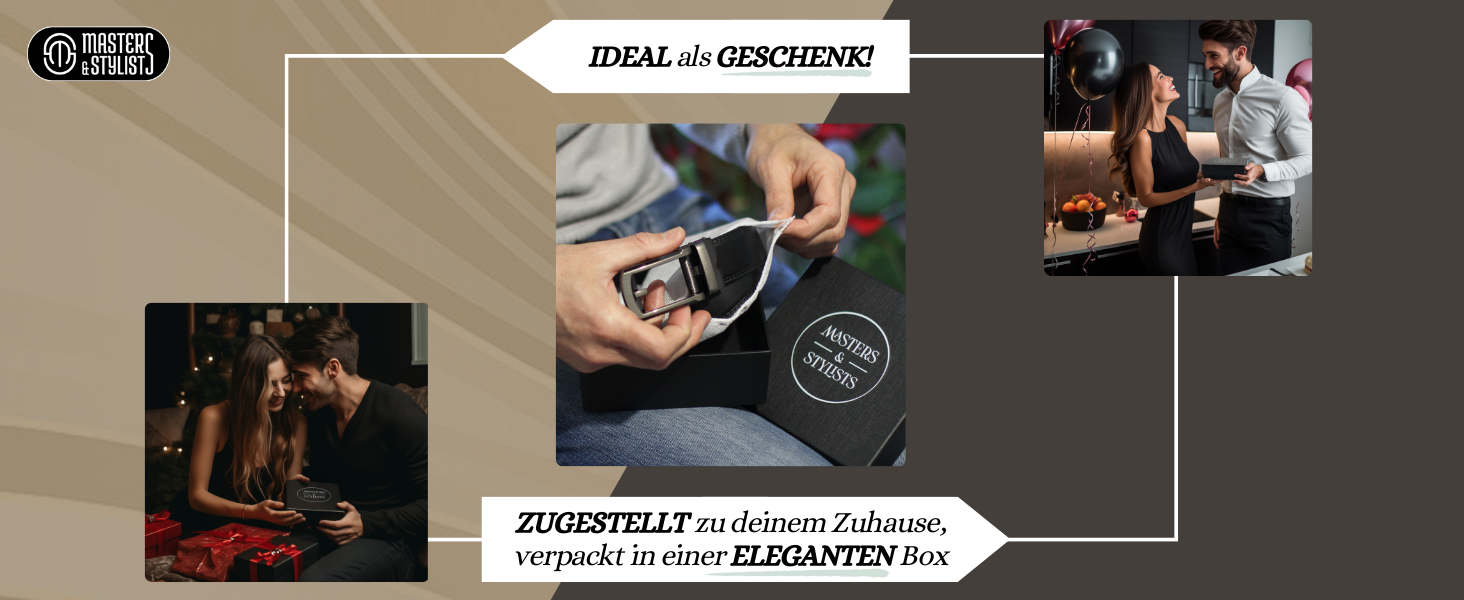 Чоловічий шкіряний ремінь Masters & Stylists з автоматичною пряжкою, коричневий/чорний, ширина 3,1 см, довжина 110/120 см, з подарунковою коробкою