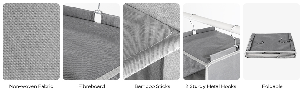 Органайзер для шафи Cozary з 5 відділеннями, складаний, з металевими гачками - сірий