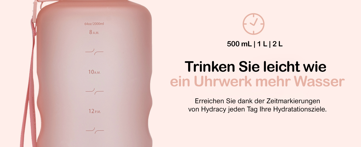 Пляшка для води Hydracy з соломинкою та міткою часу 2л - Сріблясто-сіра - BPA-free, спортивна, герметична, без конденсату