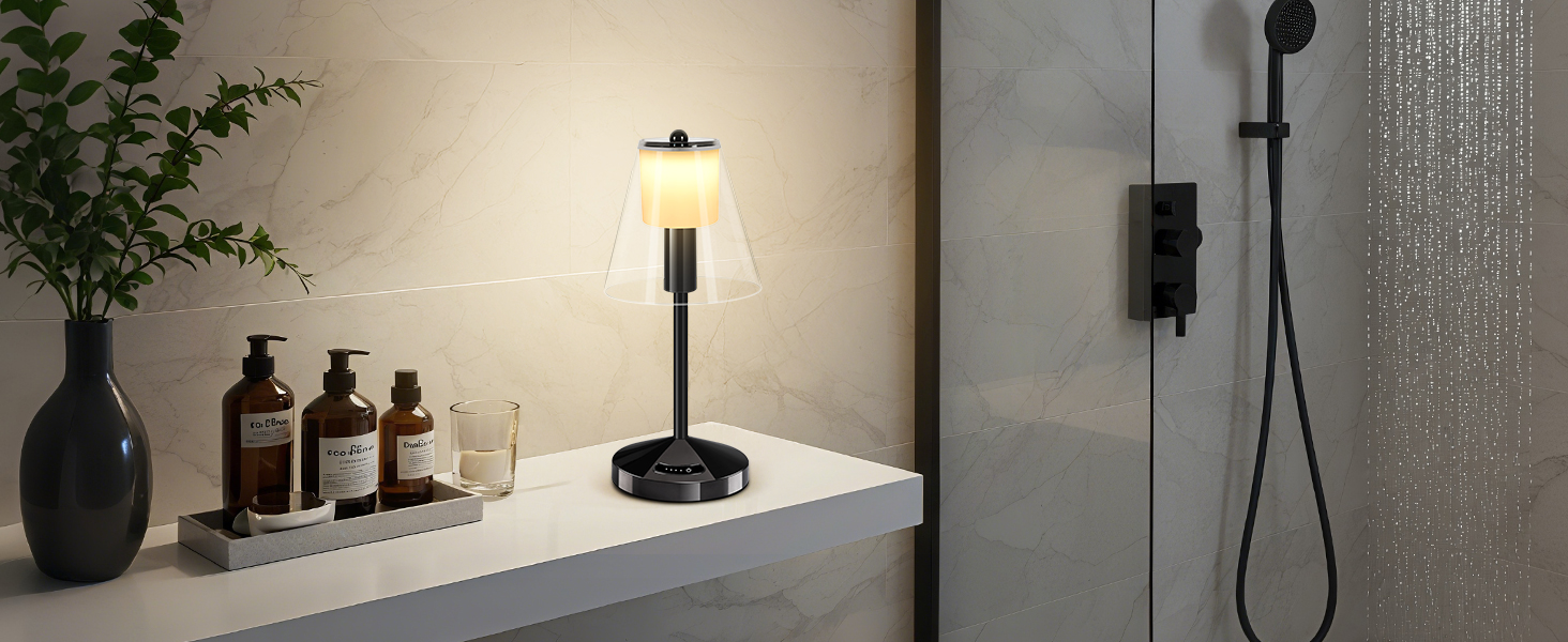 OUTON Бездротова LED-лампа настільна з торканням, регулювання яскравості, 3 режими кольору (3000K–6000K), акумулятор 4000mAh, USB-C, до 120 годин роботи, пам'ять, для спальні, бару та декору, чорна