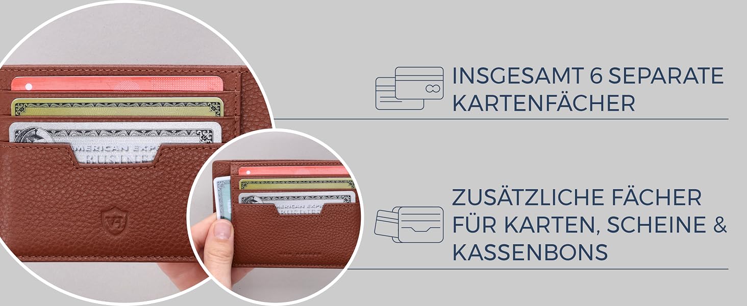 Шкіряний картхолдер VON HEESEN з RFID-захистом, портмоне для кредитних карток з наппа-шкіри, 9 відділень, унісекс (коньячний коричневий)