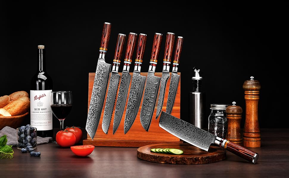 Професійний кухонний ніж FANTECK Gyuto 20 см з дамаської сталі VG-10, 67 шарів, японський шеф-ніж із руків'ям з пакка-дерева у подарунковій коробці