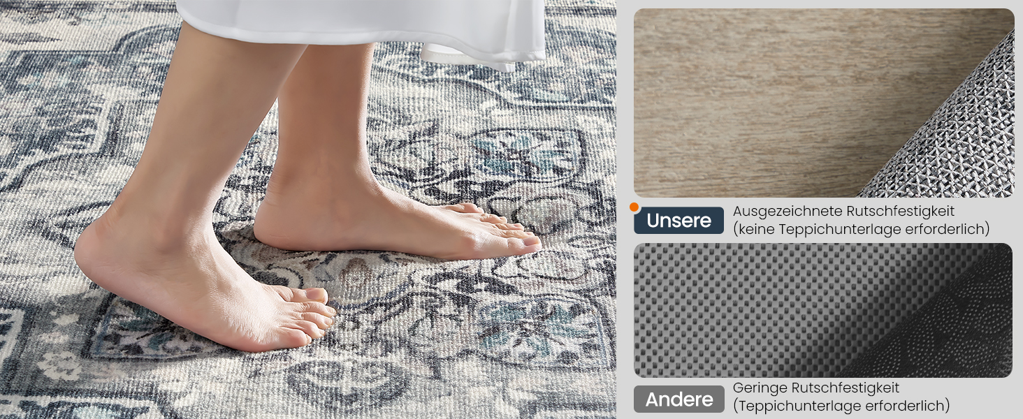 Килим SONGMICS HOME Vintage, 120 x 170 см, для вітальні, спальні, кухні, передпокою, їдальні, миючий, з антиковзаючим покриттям, сірий (TAR032G01)