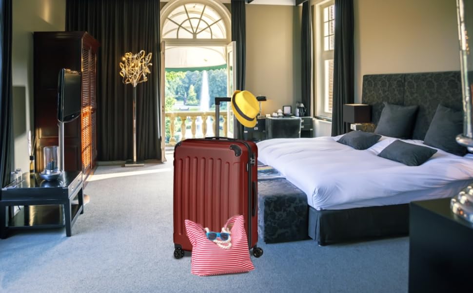 Набір валіз Arebos 3шт. з ABS-пластику | Валізи-тролі з телескопічною ручкою, замком-блискавкою та 360° колесами | Розміри M, L, XL | Колір рожеве золото (червоний)