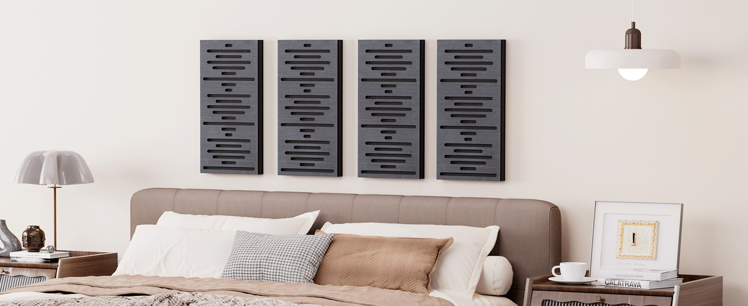 Акустичні панелі TONOR з дерев'яним шпоном, самоклеючі (4 шт, 60x30x4.7 см), звукопоглинаючі стінові панелі для обробки та декору вітальні або офісу, чорні