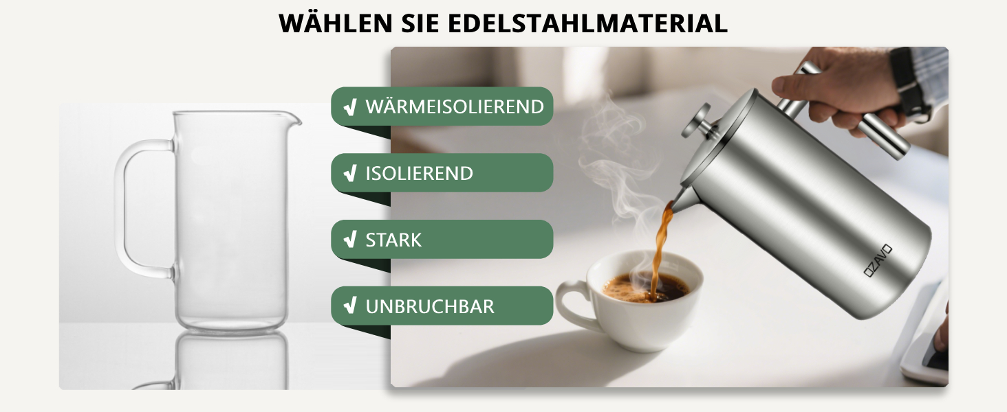 Френч-прес для кави 1L з нержавіючої сталі, термоізольований, з подвійними стінками та 5 фільтрами
