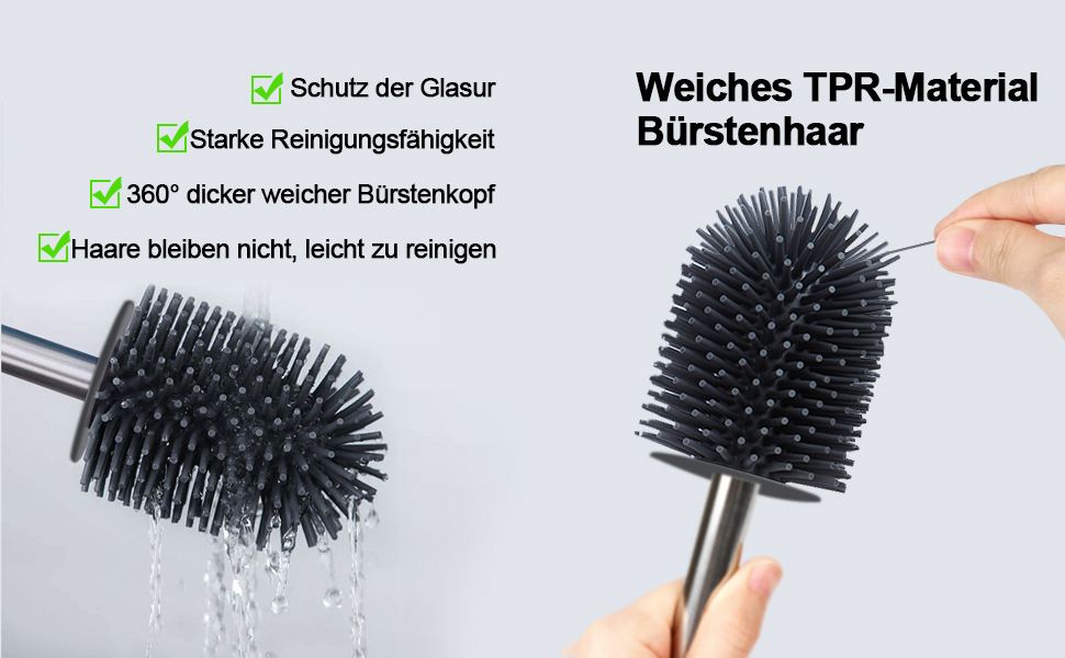 Силіконова щітка для унітазу Glowbal з контейнером, швидковисихаюча, для ванної кімнати, настінний монтаж/стоячий дизайн, білий/сірий (чорний/сірий)