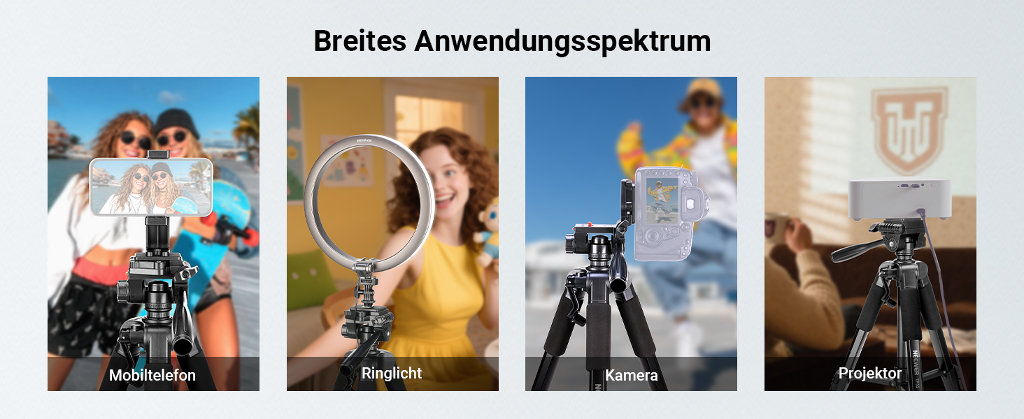 Полегшений алюмінієвий штатив для камери та смартфона NEEWER Basics TP56, професійний компактний трипод для подорожей з 3-позиційною нахильною головкою, висота 188 см