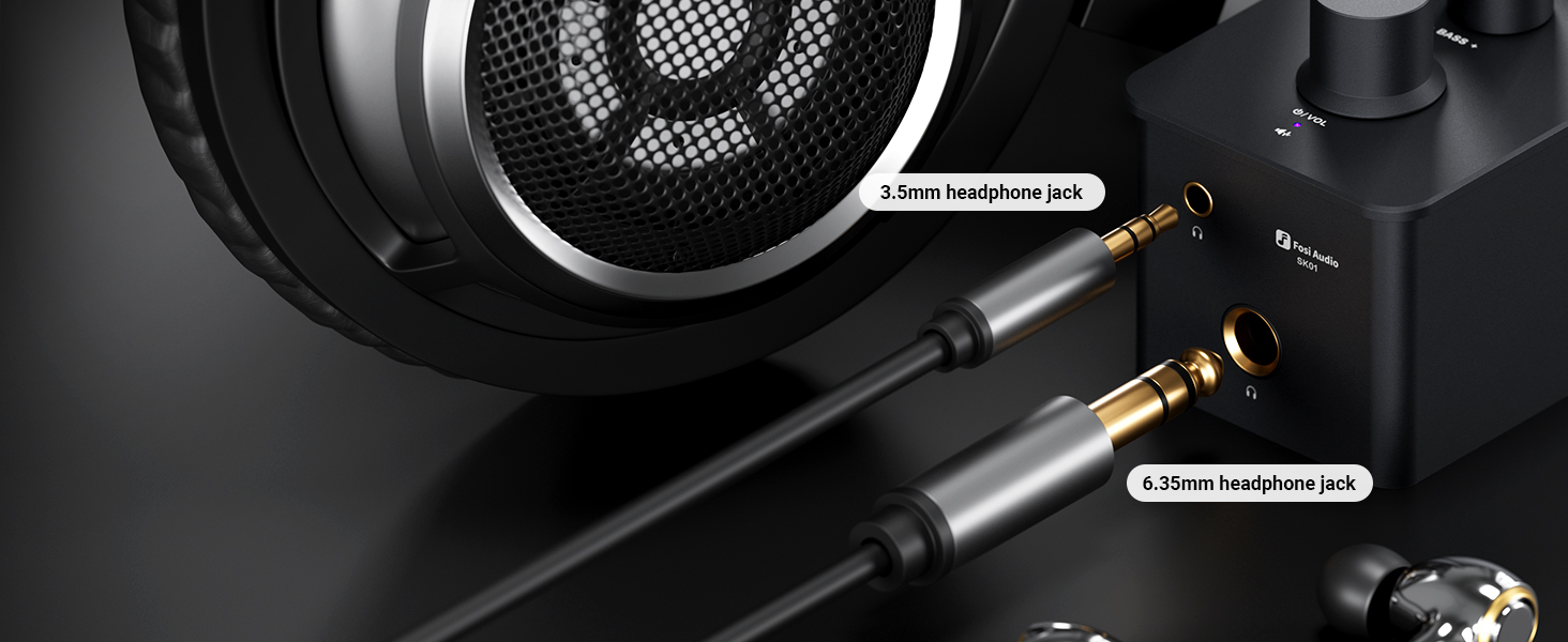 Fosi Audio SK01 Hi-Fi підсилювач для навушників, еквалайзер-попередній підсилювач з регуляторами басу, середніх і високих частот, компенсацією гучності, портативний клас-А аналоговий підсилювач для 3,5 мм і 6,35 мм гітарних роз'ємів