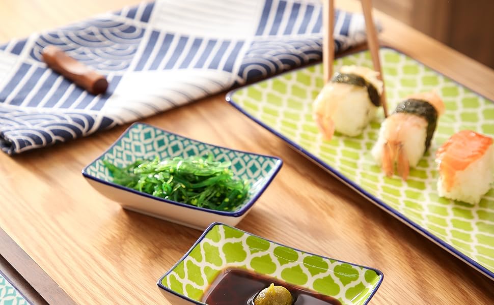 Набір посуду Vancasso HARUKA Sushi Set для суші (8 предметів) з порцеляни, японський стиль, для 2 осіб, включає тарілки для суші та соусники