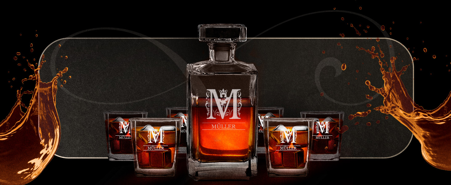 Maverton Whiskey Decanter + 2/4/6 Whiskey Glasses Set with Engraving - 700ml Decanter - Birthday Gift for Women - Monogram