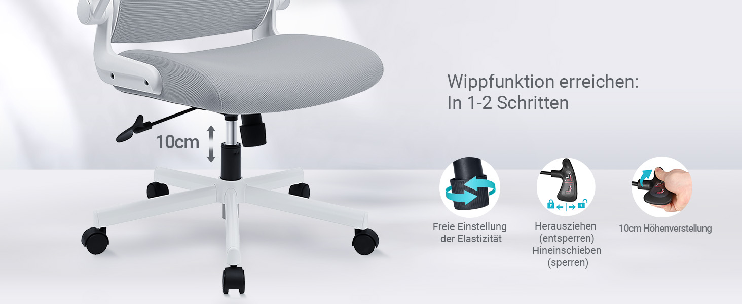 Ергономічне крісло для офісу з регульованою підголовником, сітчасте крісло для столу, відкидні підлокітники, широке сидіння, функція гойдання, комп'ютерне крісло EN 1335, офісне крісло 200 KG, сіре