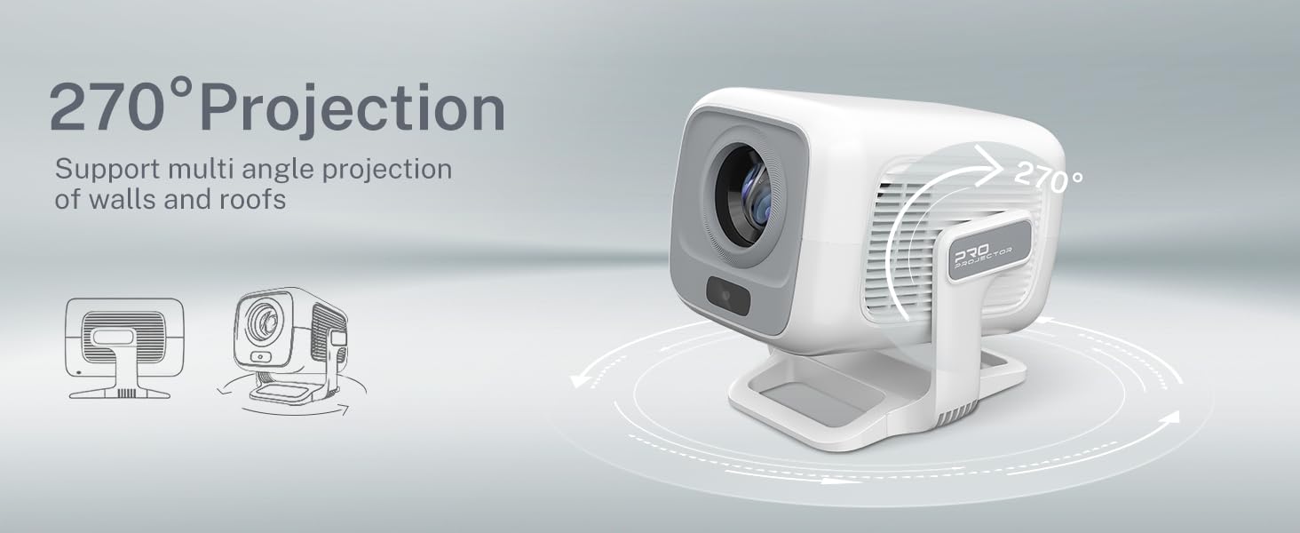 Портативний проєктор LYNCAST з Wi-Fi, Bluetooth та Android 11: 1080P/4K, обертання 180°, для дому та на вулиці (LumeCube 300 White)
