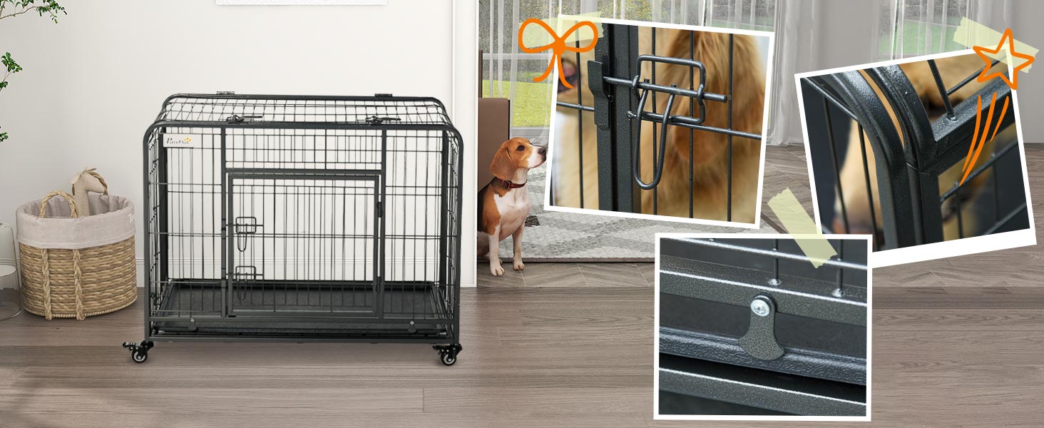 Переносна переносна клітка для тварин PawHut з колесами, 2 дверцятами та знімним піддоном, метал, сірий+чорний, 94x58x69,5 см