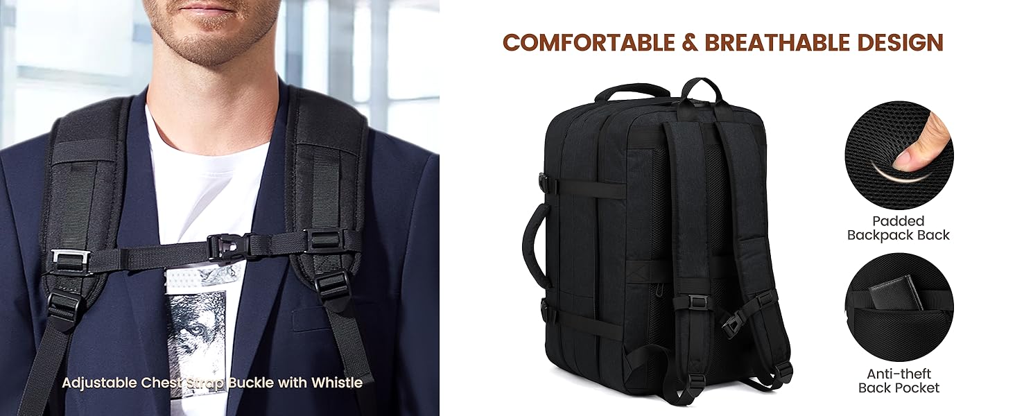 Рюкзак LOVEVOOK 30-40L для подорожей, чорний, з відділенням для ноутбука 17.3 дюйма, антикрадійний, ручна поклажа, розширюваний