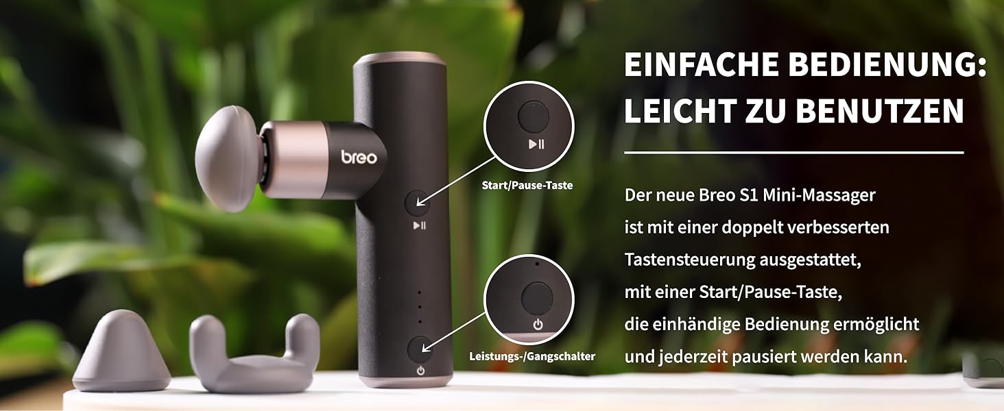 Масажер Breo S1 Mini: портативний, тихий, з 4 насадками, USB-C, чорний