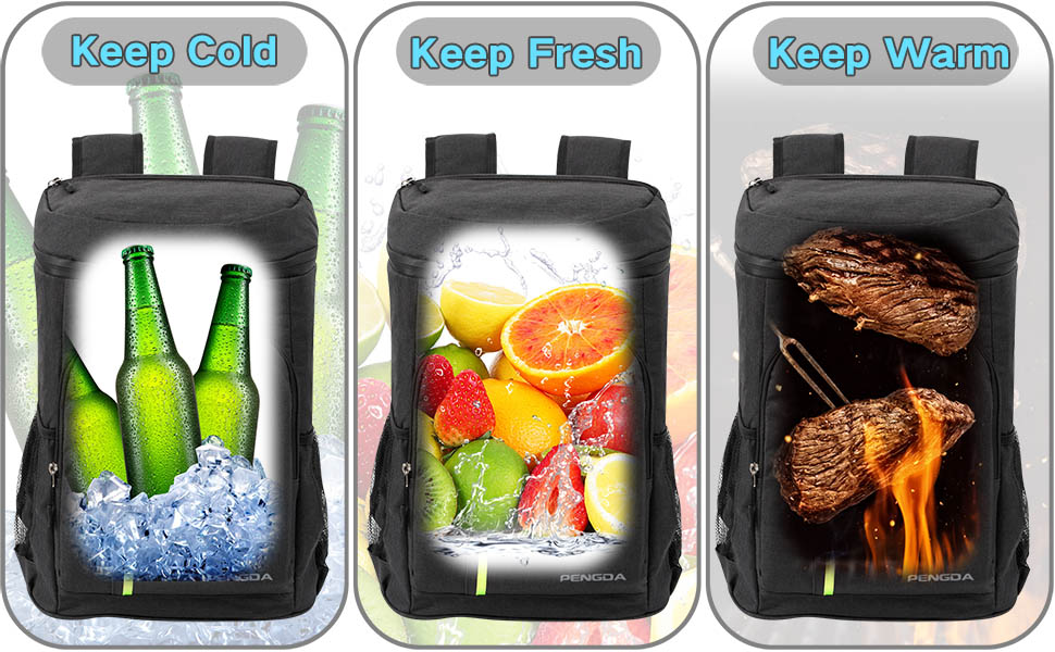 Рюкзак-холодильник PENGDA 30L - ізольований рюкзак для пікніка, кемпінгу, BBQ та подорожей. Чорний.