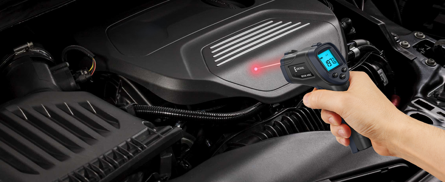 Інфрачервоний термометр ERICKHILL -50℃~600℃ безконтактний лазерний пістолет для вимірювання температури з LCD-дисплеєм, регульованою емісією - для приготування їжі/барбекю/морозильної камери/промисловості, чорний/синій, 600℃, базова версія