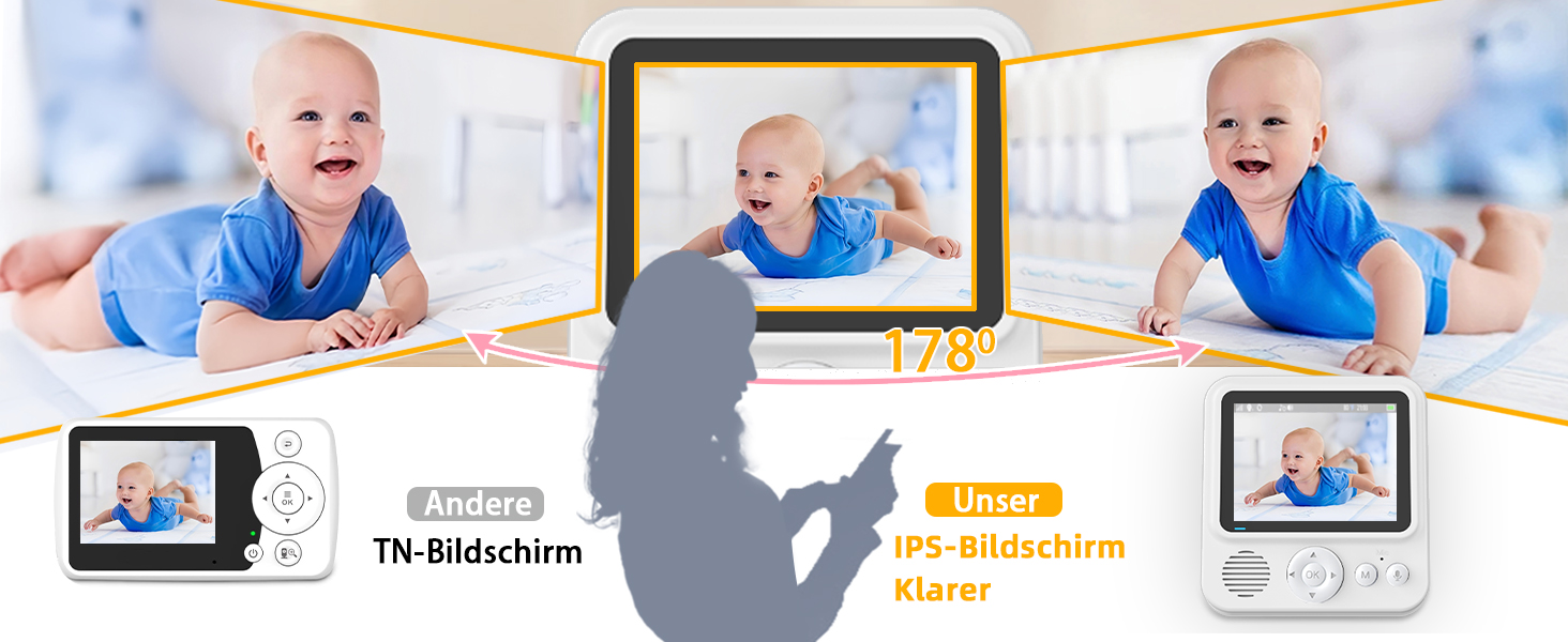 Дитячий відеоняня OBVHNUA з камерою 720p IPS, 2.8' екраном, акумулятором 2000mAh, цифровим зумом, функцією VOX, двостороннім аудіо, нічним баченням, контролем температури та колисковою