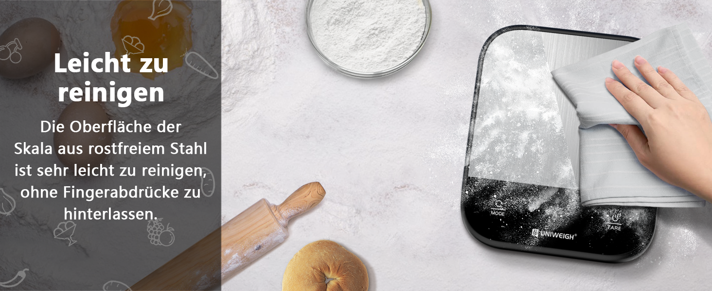 Кухонні ваги UNIWEIGH: цифрова вага для продуктів, грам/унція, випічка, приготування їжі, LED дисплей, функція тарування, нержавіюча сталь, чорний колір