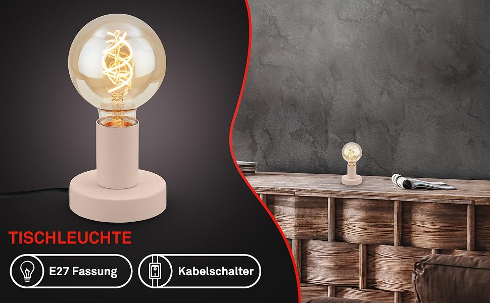 BRILONER Настільна лампа міні, ретро, вінтаж, E27, 10W, для дому, офісу, читання, 10x9 см (діаметр x висота), метал, бежевий