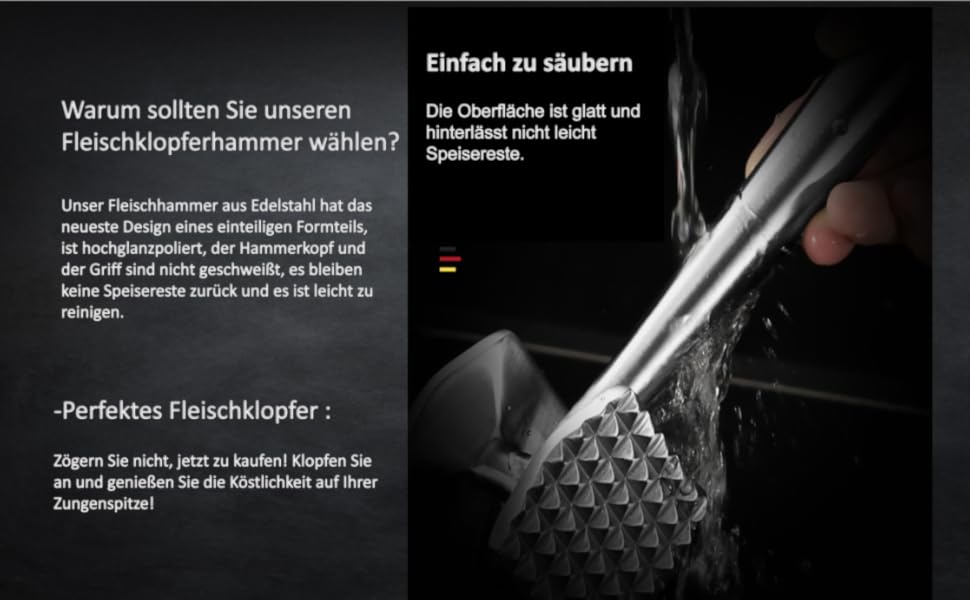 Молоток для м'яса Fleischhämmer з нержавіючої сталі, подвійний, для шніцелів, котлет, стейків – ніж для розм'якшення м'яса