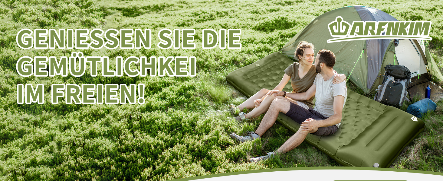ARFNKIM Self-Inflating Camping Mat - 12cm Thick Sleeping Pad with Foot Pump & Pillow - Lightweight, Compact, Waterproof for Outdoor Use (Green)