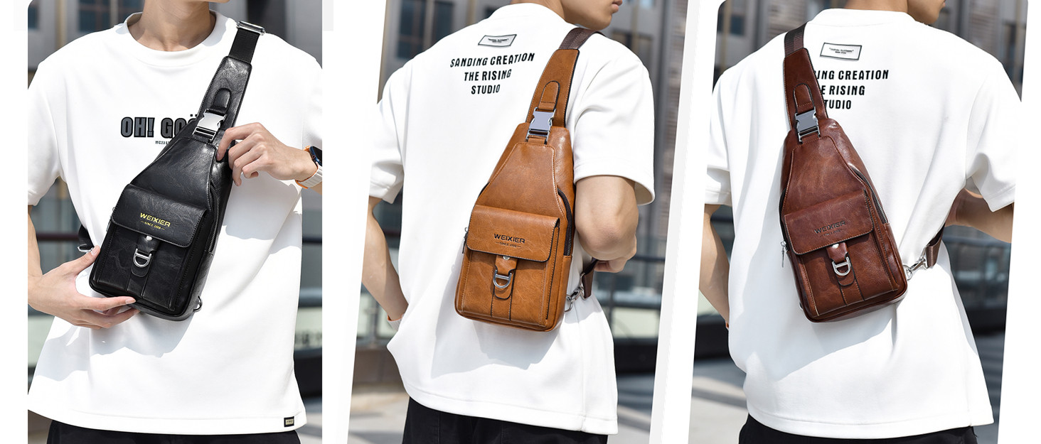 Чоловіча шкіряна сумка через плече, нагрудна, водонепроникна, для подорожей, велоспорту, кемпінгу (темно-коричнева)