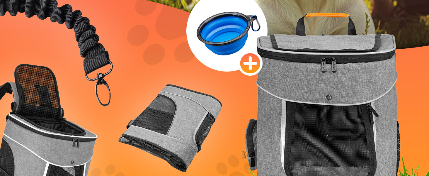 Рюкзак для тварин до 20 кг, регульовані ремені, складаний, короткий поводок, чорний. Ідеально для собак та котів