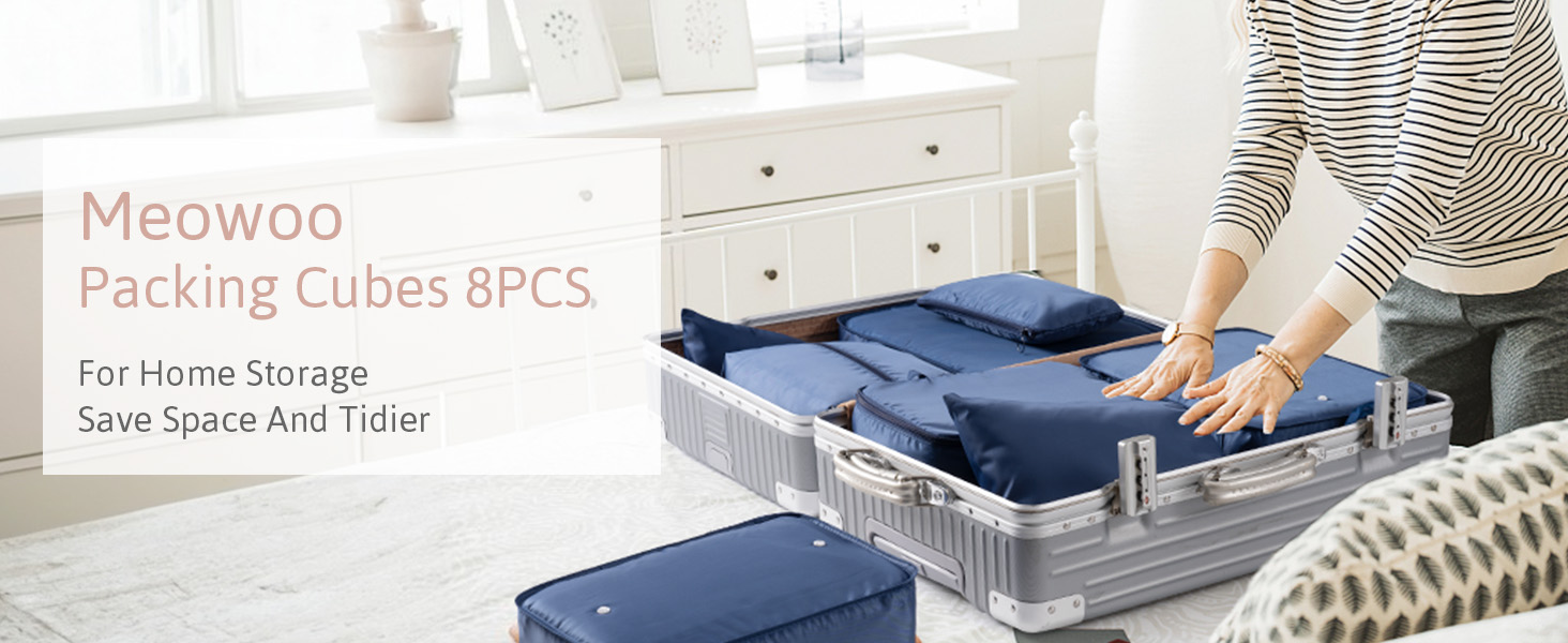 Органайзер для валізи Meowoo, набір 8 шт., Packing Cubes для подорожей та бізнесу, система зберігання багажу (Морська синя)