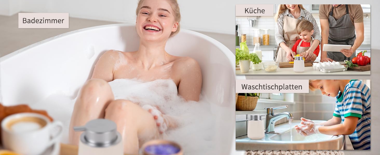 Дозатор для миючого засобу BosilunLife 350 мл, наповнюваний, великий насос, стильний, неслизький, BPA-free для кухні та ванної кімнати